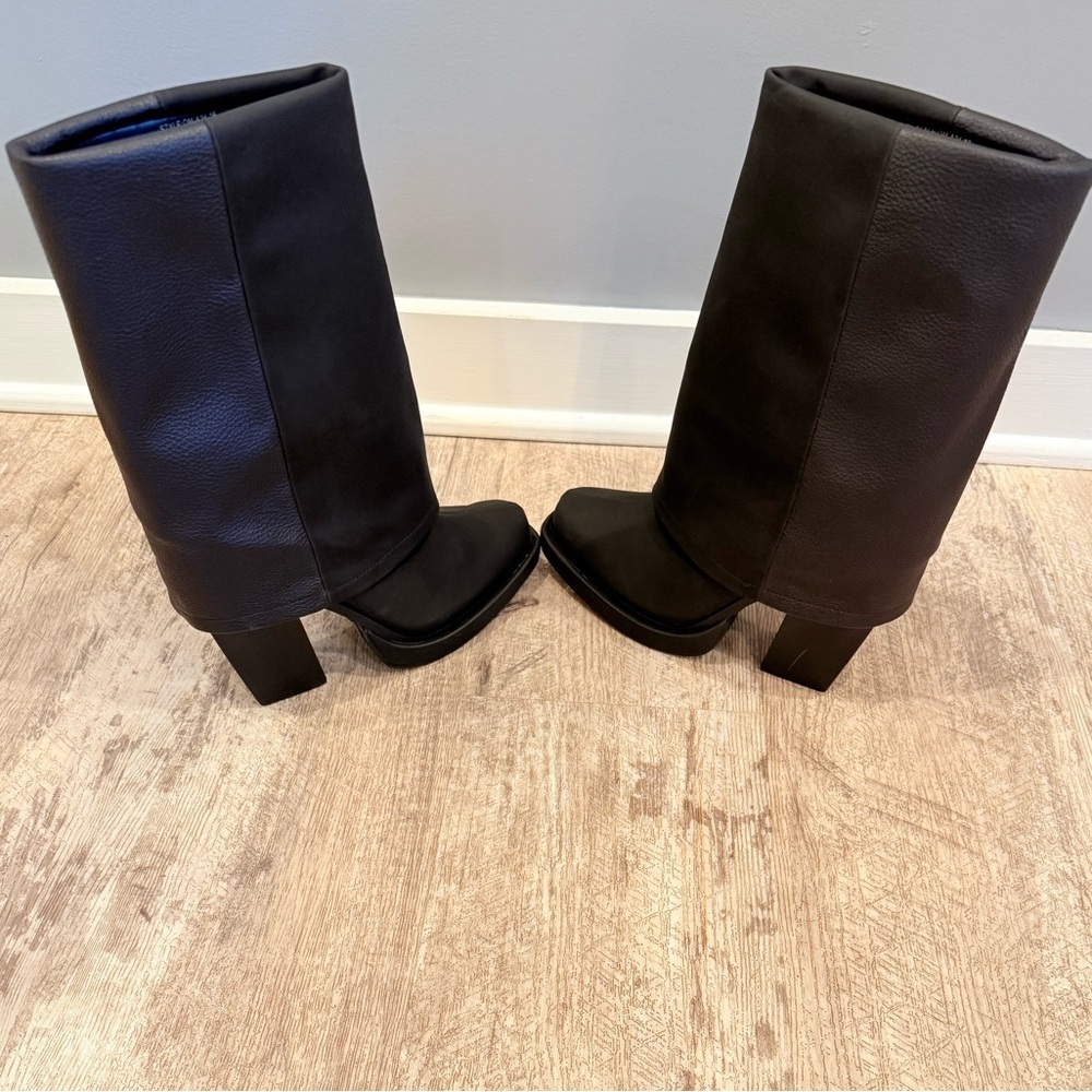Olivia Miller Virgo Fold-Over Black Heeled Platform Boots NEW - Picture 14 of 15